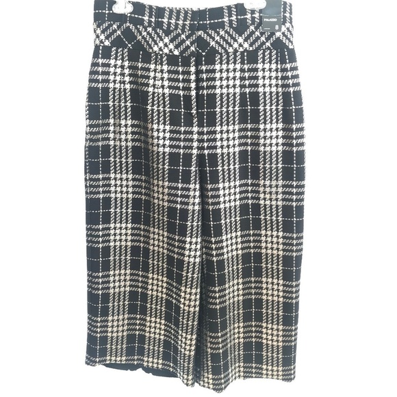 New York & Co. Black & Silver Plaid Palazzo Boot Cut Pants NWT - Picture 1 of 8